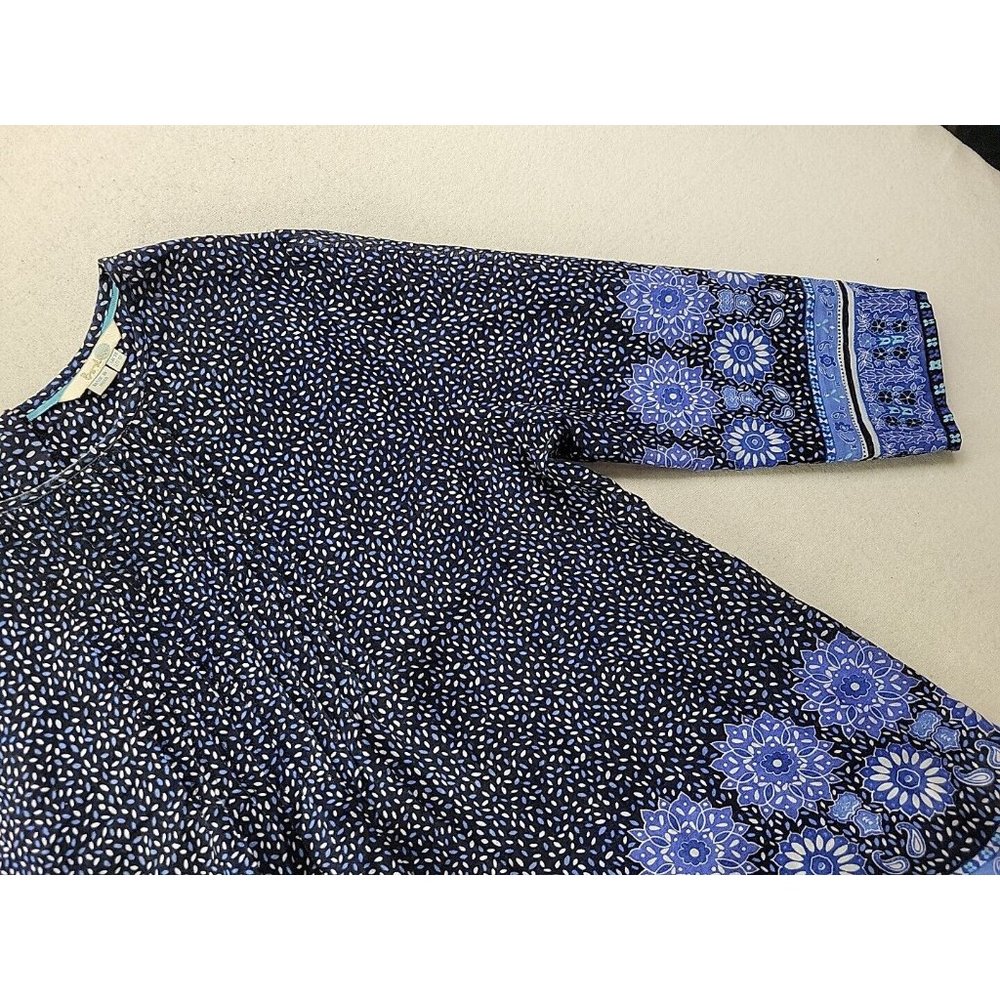 Boden Women 10 Navy Floral Blouse Pin Tucked Front Sheer 3/4 Sleeve Cottage Core - Picture 4 of 11